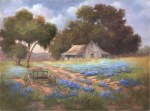 Bluebonnets and house